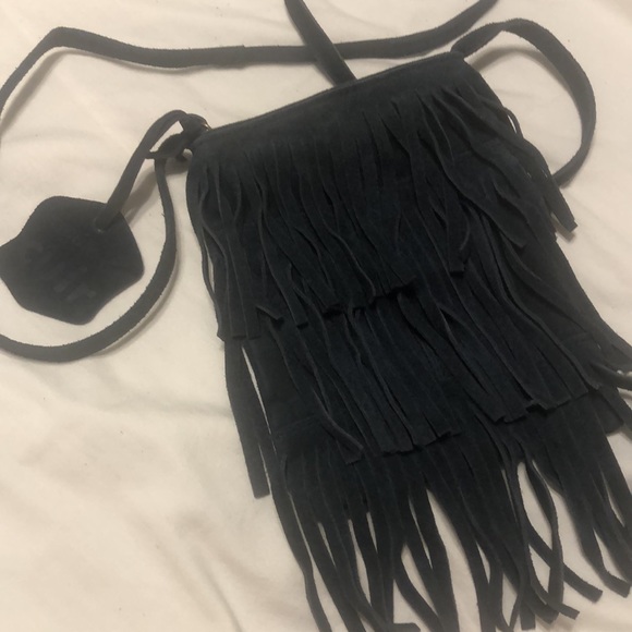 Croute de Cuir navy suede boho sack crossbody w/ fringe. France. EUC. - Picture 9 of 10